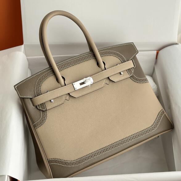 【エルメス HERMES】限定品 バーキン ギリーズ 25 エトゥープ アルジル スイフト シルバー金具 P刻印(100%手縫い)